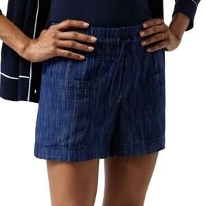 Athleta Shorts Womens Size 14 Blue White Cabo Linen Textured Striped‎ 4" Coastal